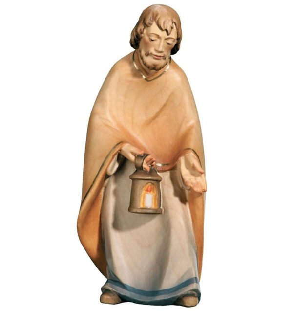 Statua San Giuseppe con lanterna in legno d'acero colorato